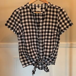 J. Crew Woman's Size XS Black and White Gingham Tie Front Summer Blouse